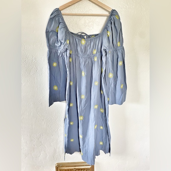 New Free People✨Emory Embroidered Midi Dress- Blue Combo - Picture 3 of 7